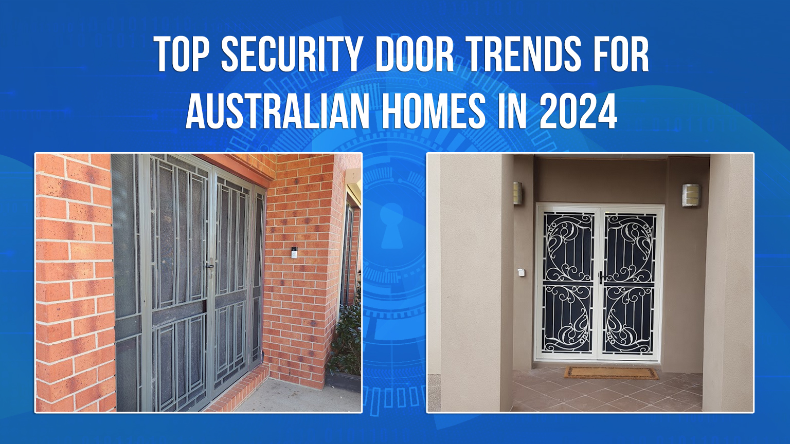 Modern security door with minimalist design, smart technology, and decorative laser-cut screen for a stylish Australian home.